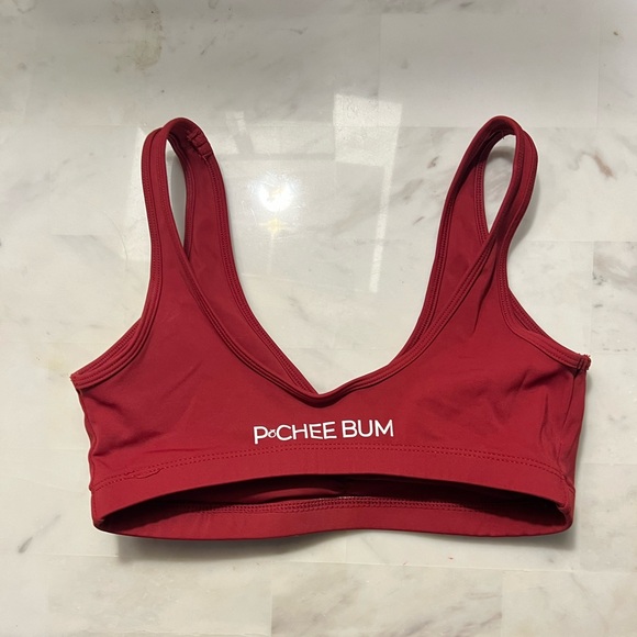 Dark Red U-Back Scrunched Sports Bra - Picture 3 of 4